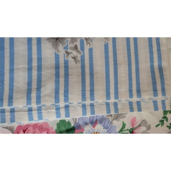 Vintage Floral Trellis Fabric Blue Stripe Border Pink Roses Cotton 132"x53" - Picture 11 of 11